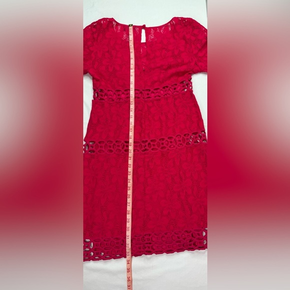 Laundry Shelli Segal Dress Pink Crochet Floral Knit Short Sleeve Sheath Size 6 - Picture 12 of 12